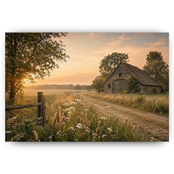 Gouden avond bij de oude boerderij