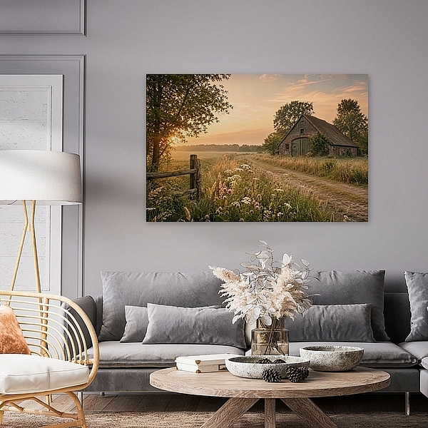 Gouden avond bij de oude boerderij