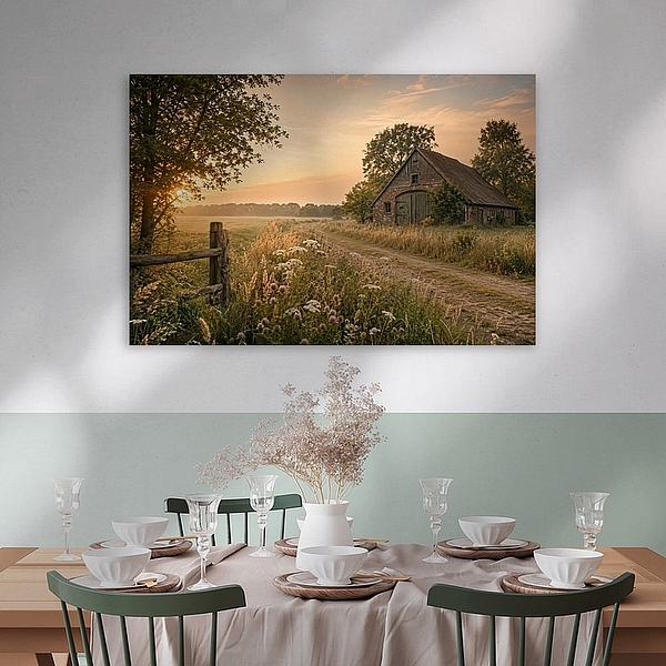 Gouden avond bij de oude boerderij